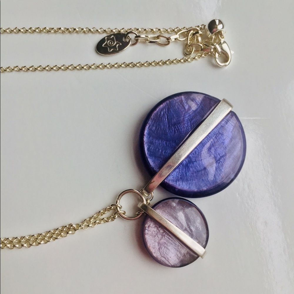 Pretty Purple & Silver Tone Long Pendant Necklace